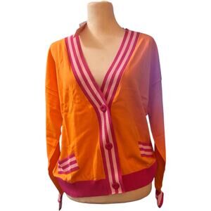 Victor Glemaud Striped Trim Cardigan, Bold Orange, Pink, Women's Size XL, NWT
